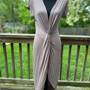 Rolla Coster taupe Ruched Midi Stretch Dress Large NWT